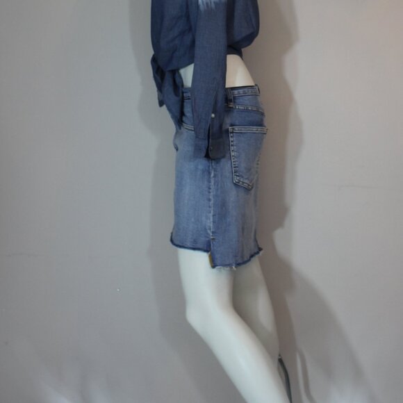 Aritzia Wilfred Free Medium Wash Raw Step Hem Denim Jean Skirt Size 6 - Picture 4 of 9